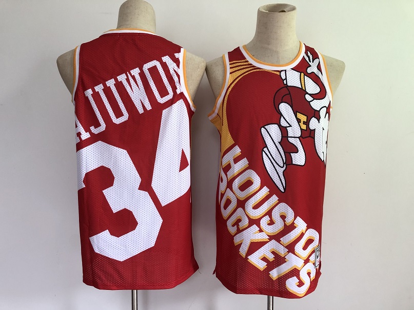 2021 Men Houston Rockets #34 Olajuwon Red big facec NBA Jersey